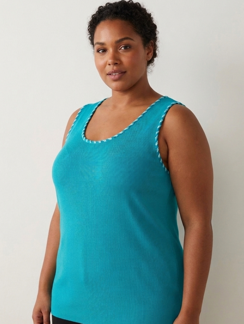 Maggie Barnes Teal Scoop Neck Tank with Contrast Trim